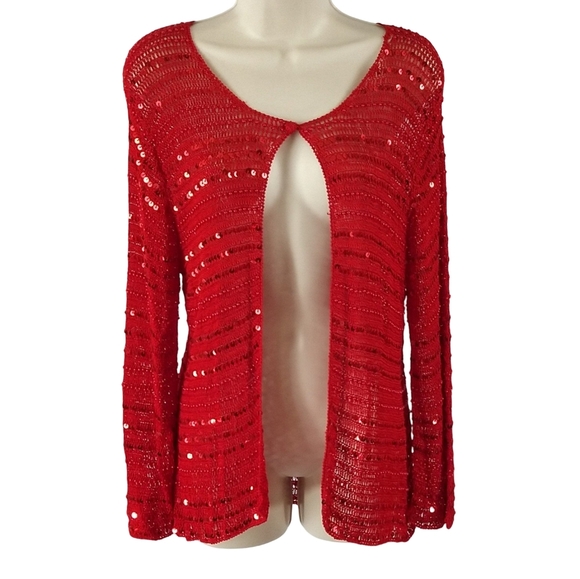 SM Collection Red Sequin Cardigan - Picture 2 of 7